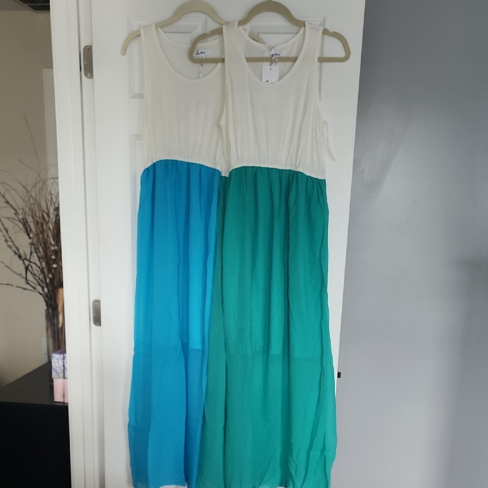 White and Teal Maxi Dress Set Of 2